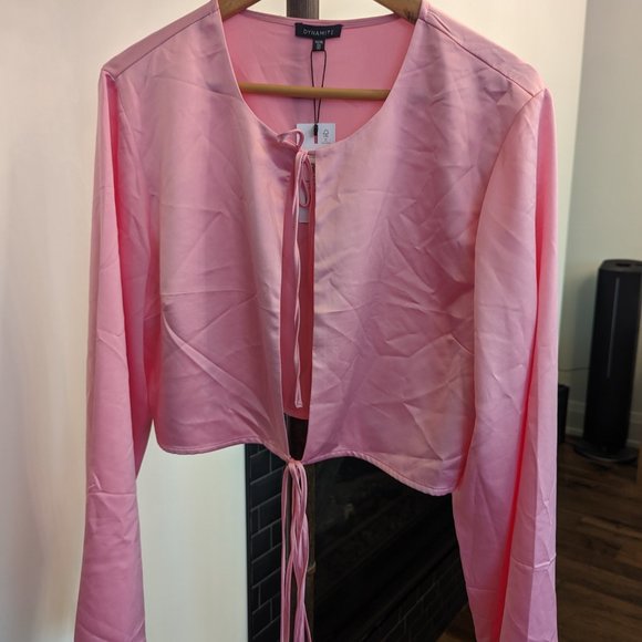 Pink Satin Dynamite Open Front Blouse s:XL - Picture 3 of 5